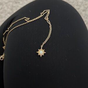 Sunburst Gold Necklace with White Stone